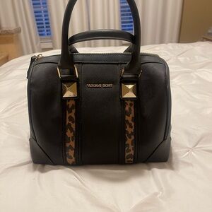 Victoria's Secret Black Satchel with Leopard Trim and Gold Accents